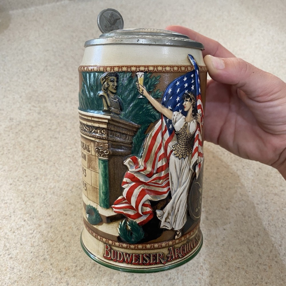 1992 Budweiser Archives Series Beer Stein Mug 1893 Columbian Exposition Lid Box